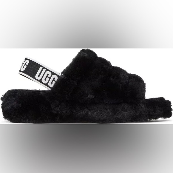 UGG fluff yeah black slides - Picture 2 of 8